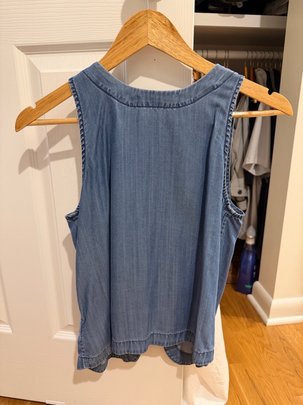 Denim/Chambray Tank Top with Half-Open Back